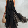 Ombeline | Robe Maxi Mousseline Superposée Sans Manches & Ourlets Asymétriques