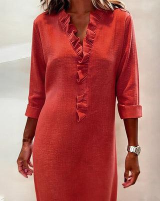 Robe À Volants Col V Unie