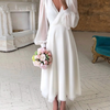 Robe Élégante Manche Bouffante Col V