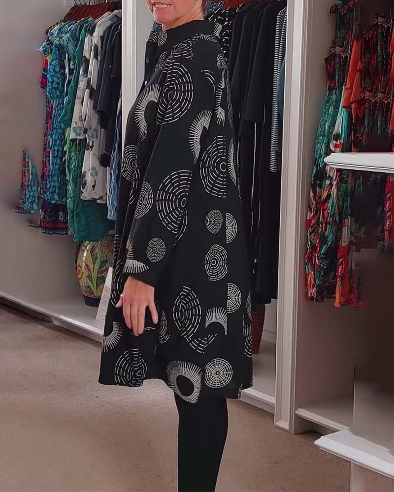 Robe décontractée à revers à imprimé géométrique