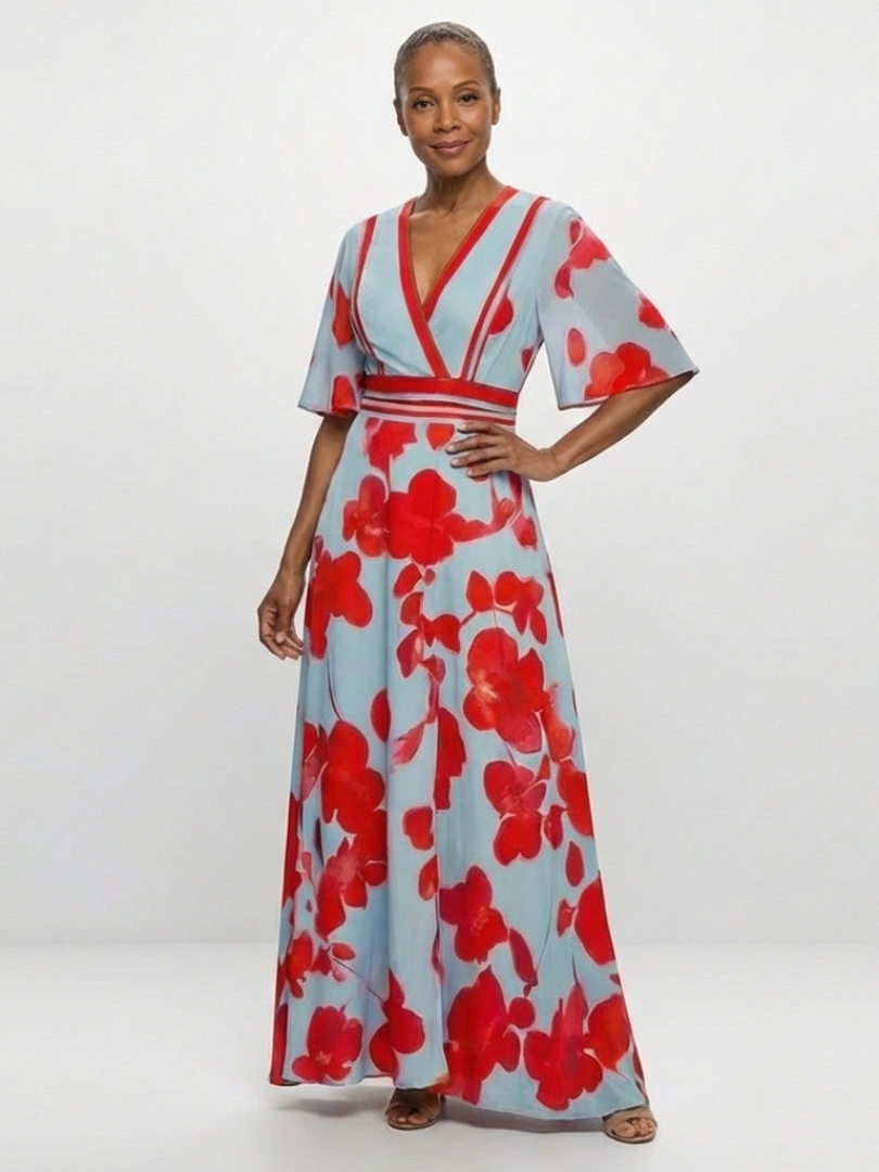 Corinne | Robe longue fleurie col V