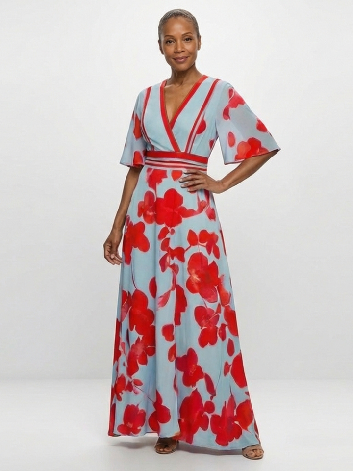 Corinne | Robe longue fleurie col V