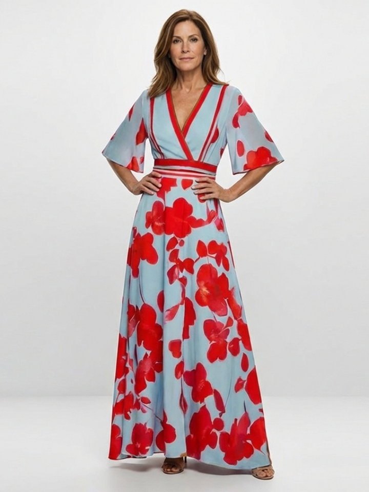 Corinne | Robe longue fleurie col V