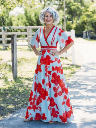 Corinne | Robe longue fleurie col V