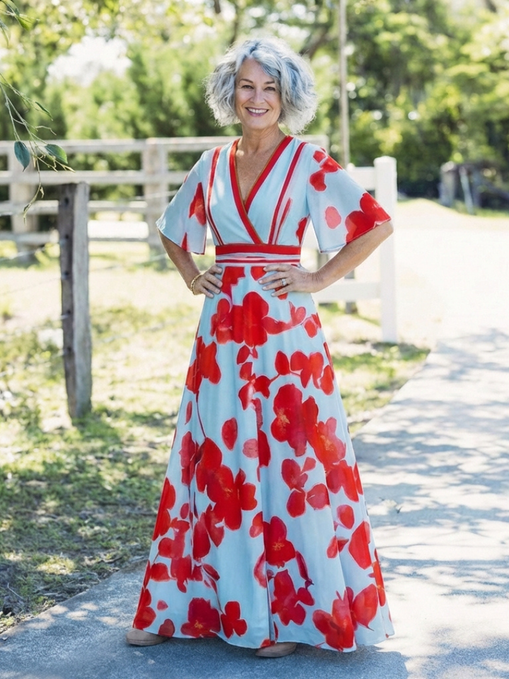 Corinne | Robe longue fleurie col V