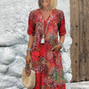 Susan | Robe Midi Imprimé Floral Sauvage Col V & Manches Courtes