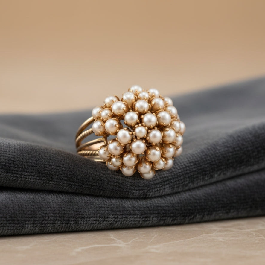 Inès | Bague en Or avec Perles Incrustées Élégante