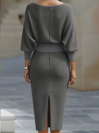 Isabelle | Robe Midi Col Bénitier & Manches Chauve-Souris