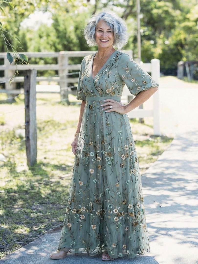 Élodie | Robe longue fleurie col V