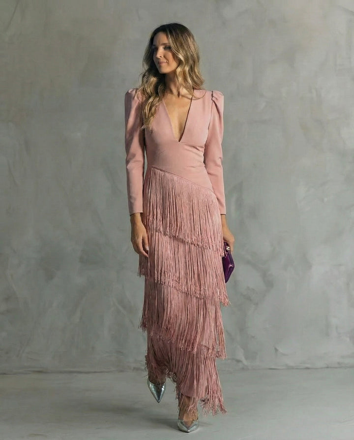 Clara | Robe élégante à manches frangées