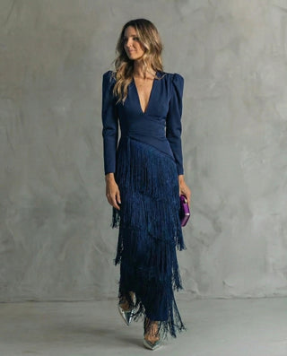 Clara | Robe élégante à manches frangées