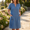 Barbara | Robe Denim Col V & Grandes Poches