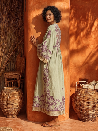 Zola | Robe Maxi Lin Broderies Florales Style Bohème Oriental