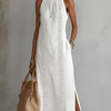 Jimena | Robe Midi en Lin à Col Mao