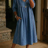 Maëlys | Robe Denim Vintage Ample avec Détails Dentelle