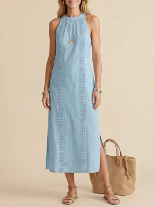 Jimena | Robe midi en lin avec col mao