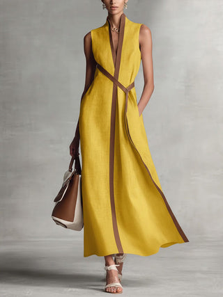 Bella | Robe Élégante en Coton et Lin Sans Manches à Col Montant