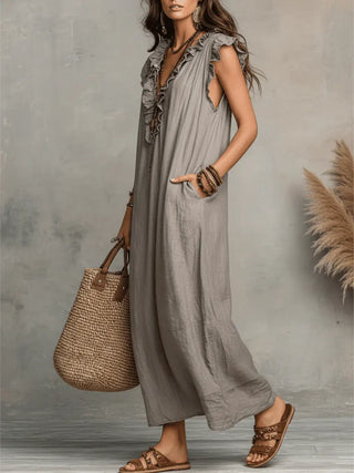Camélia | Robe Longue Bohème En Lin Et Coton
