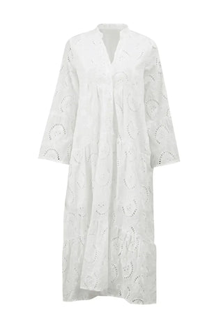 Isabelle | Robe Longue Broderie Anglaise & Manches 3/4